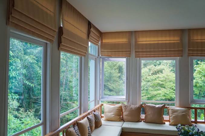 Fabric roman blinds in bedroom — roman blinds dealers in Gota Ahmedabad